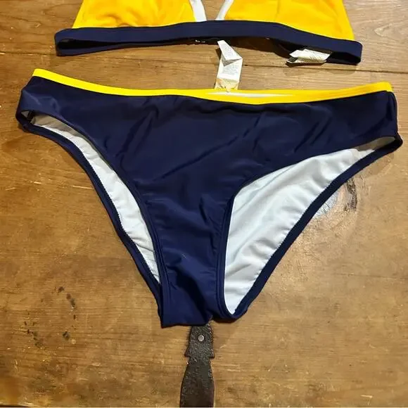 Cupshe standard swimsuit bottoms navy blue and yellow color block medium - Picture 2 of 6